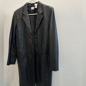 Black leather long coat
